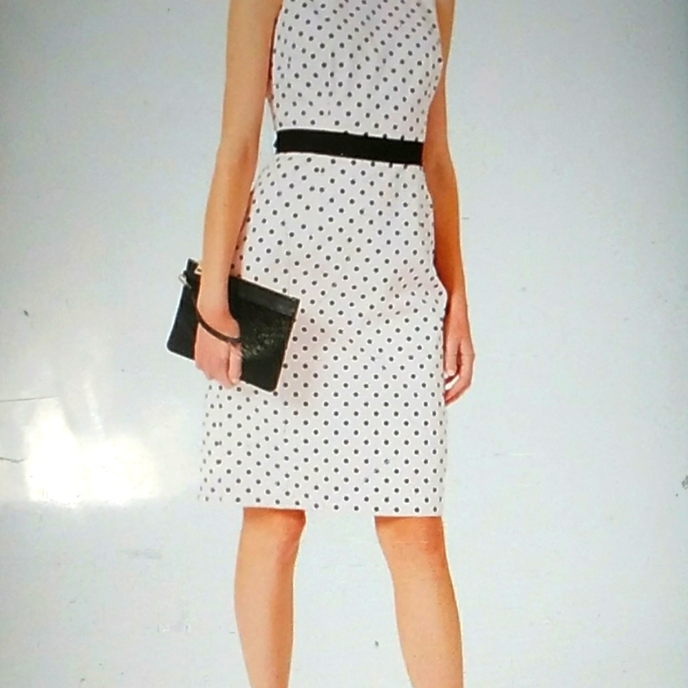 Hobbs London Fiona Pink Cotton Black Polka Dot Shift Dress Size 6 Crew Neck NWT